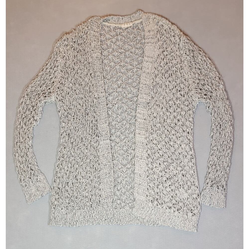POL Black Cream Open Knit Crochet Open Front Cardigan M
